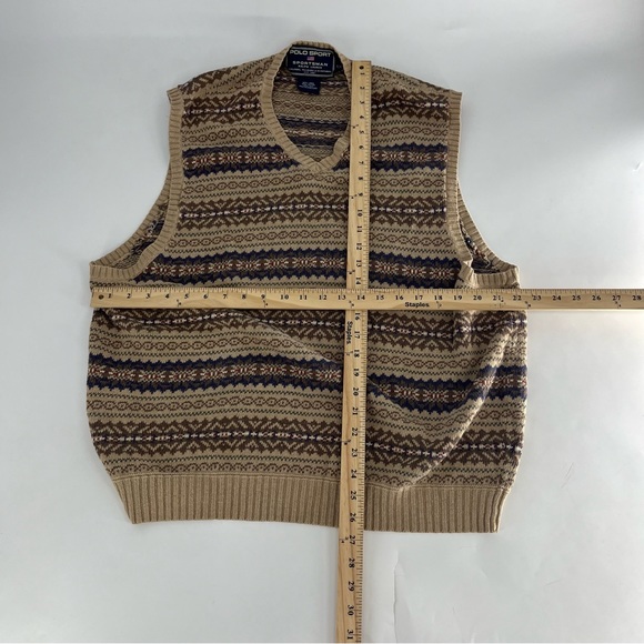 VTG Polo By Ralph Lauren Sweater Vest Mens XXL Biege Fair Isle Sportsman Aztec - Picture 6 of 7